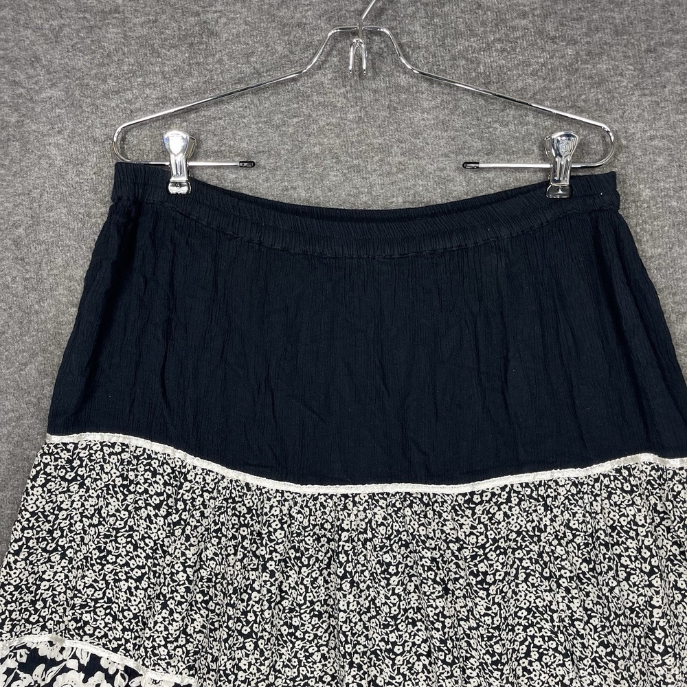 Vintage Cathy Daniels Peasant Skirt Size M Black White Floral Tiered Midi Boho - Picture 8 of 14